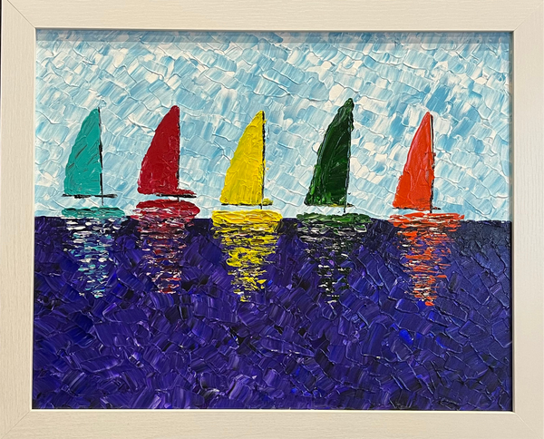 Sail boats - 16”x20” (Framed) – Colorful Canvases By Nithi