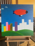 Blimp Over The City - 24" X 24"