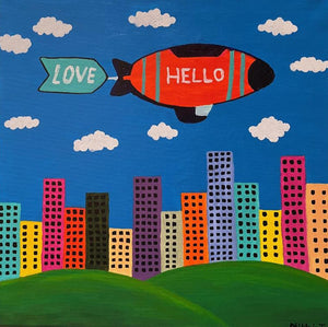 Blimp Over The City - 24" X 24"